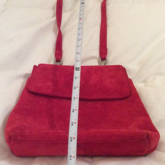 Unknown Bags Vintage Rich Red Suede Crossbody Bag With Pewter
